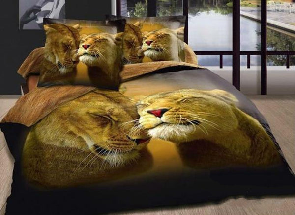 Duvet cover 220 x 240 cm, hand print, three-piece, 3D digital lion