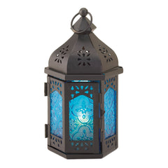 Rosette Blue Candle Lantern