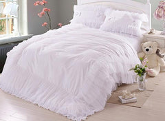 Bowknot Cotton and Lace Princess Luxury 4-Piece White Duvet Covers/Bedding Sets