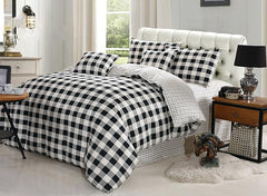 Black and White Plaid Print Cotton Luxury 4-Piece Bedding Sets/Duvet Cover