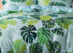 Designer Brocade Fresh Tropical Green Leaves Print Egyptian Cotton 4-Piece Bedding Sets