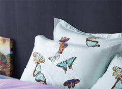 Designer Brocade Splendid Colorful Dancing Butterflies Printed Luxury 4-Piece Egyptian Cotton Bedding Sets