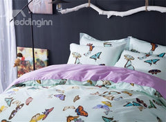 Designer Brocade Splendid Colorful Dancing Butterflies Printed Luxury 4-Piece Egyptian Cotton Bedding Sets