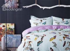 Designer Brocade Splendid Colorful Dancing Butterflies Printed Luxury 4-Piece Egyptian Cotton Bedding Sets