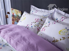 Designer Brocade Pastoral Floral Egyptian White Luxury 4-Piece Cotton Bedding Sets/Duvet Cover