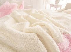 Solid Pink and Creamy White Color Block Luxury 4-Piece Fluffy Bedding Sets/Duvet Cover