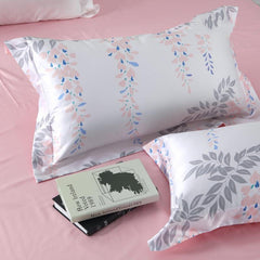 Designer Brocade Leaves Strings and Pink Flowers Luxury 4-Piece Cotton Bedding Sets