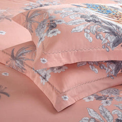 Peacocks and Tigers with Flowers Blooming Pattern Cotton Luxury 4-Piece Bedding Sets/Duvet Cover